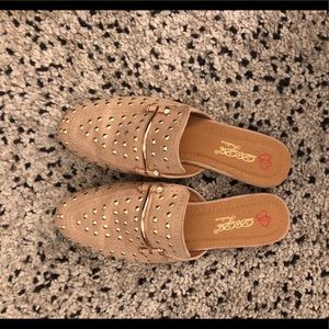 Nude gold studded slip on shoes
